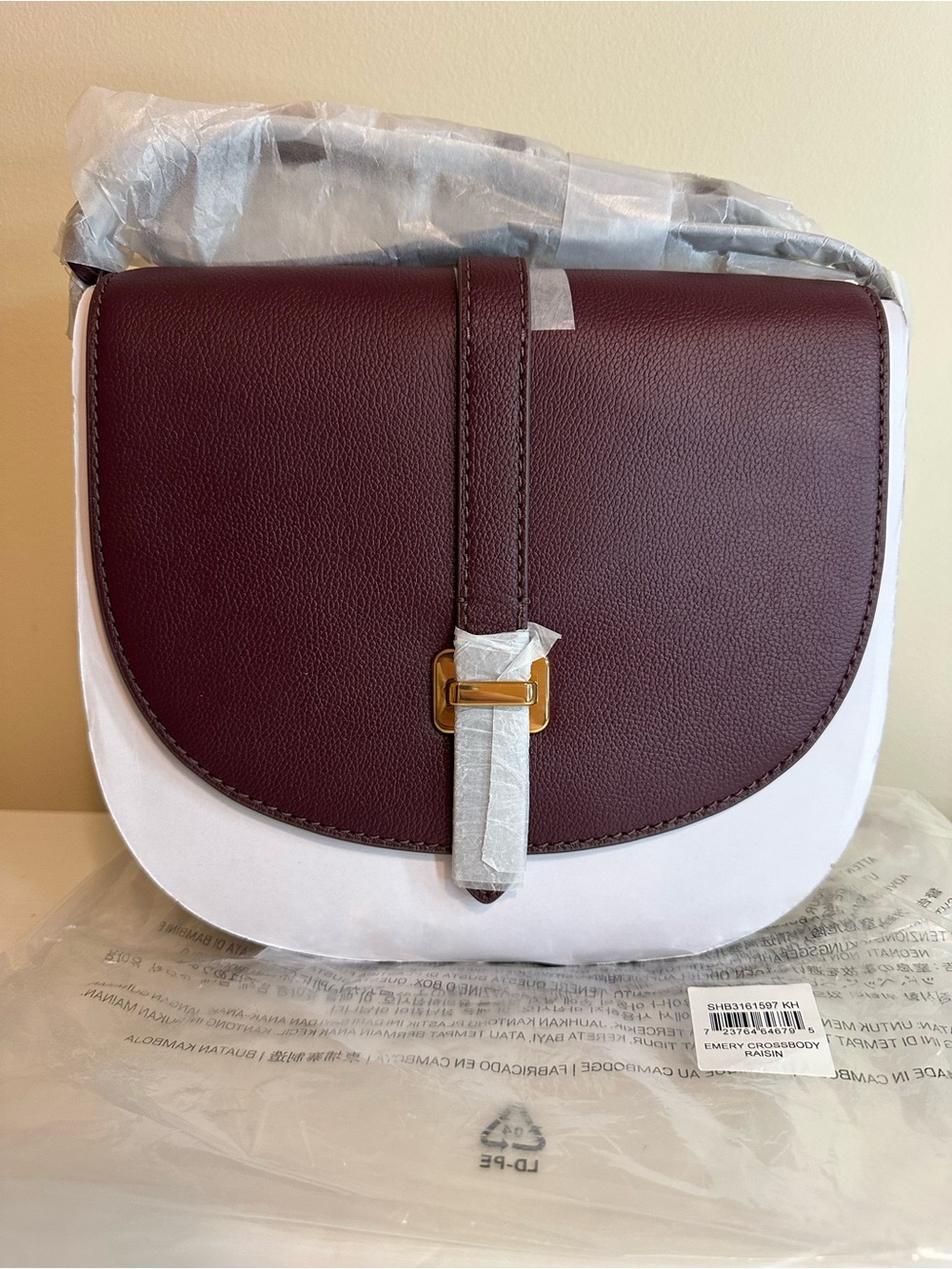 Leather Saddle Crossbody Bag - Raisin